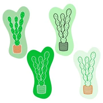 Image of a cactus. a collection of icons in a flat style. Line Art Stock Illustration