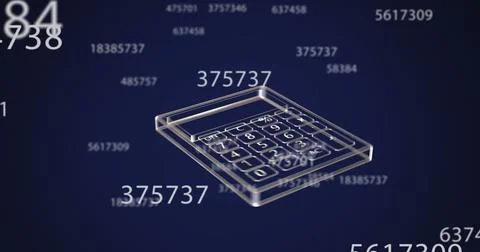 Image of calculator icon over data processing on black background 스톡 사진