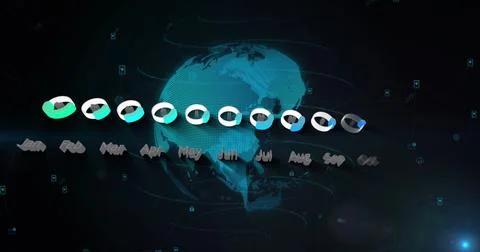 Image of calendar data processing and light spot over spinning globe against Stock Photos