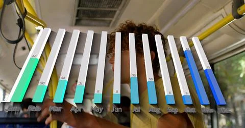 Image of calendar graph processing data over thoughtful caucasian man travelling Stock Photos