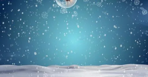 Image of candy canes, snow falling over christmas baubles in winter scenery Stock Illustration