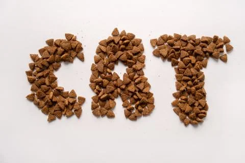 Image caption The cat made dry food on a white background Stock Photos