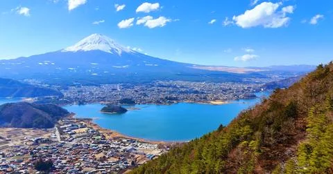 The image captures a breathtaking panoramic view of Mount Fuji Stock Photos