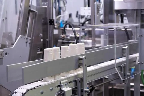 This image captures a close-up view of a high-tech automated manufacturing li Stock Photos