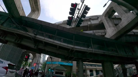 The image captures an elevated highway with traffic lights Stock Footage 310125161