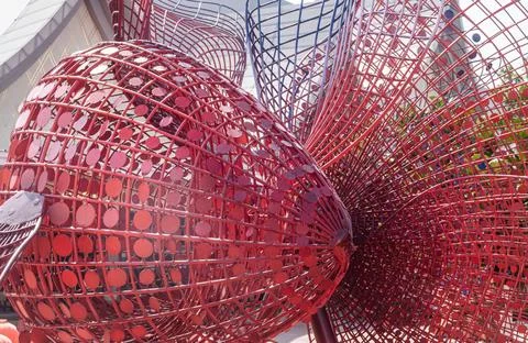 The image captures the intricate structural detail of a geometric installat.. Stock Photos