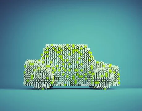 Image of a car composed of binary code. 스톡 일러스트
