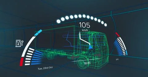 Image of car panel over digital lorry Stock Illustration