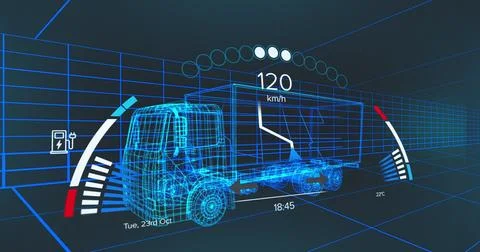 Image of car panel over digital lorry Ilustração Stock