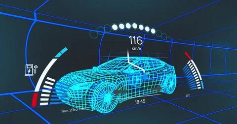 Image of car panel over digital car Stockillustratie