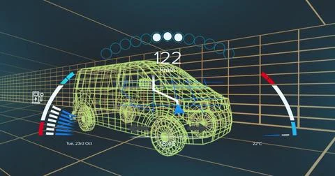 Image of car panel over digital car 库存插图