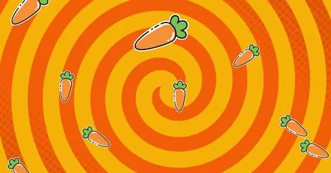 Image of carrots falling on yellow and orange background Stock Illustration