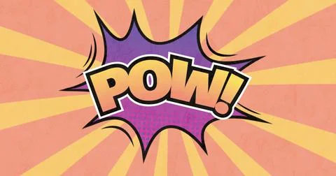 Image of a cartoon bubble with POW written on an orange striped background 스톡 일러스트
