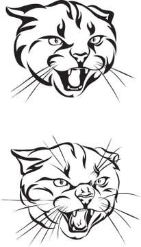 Image of a cat's head, various poses, black, set, vector, illustration Stock Illustration