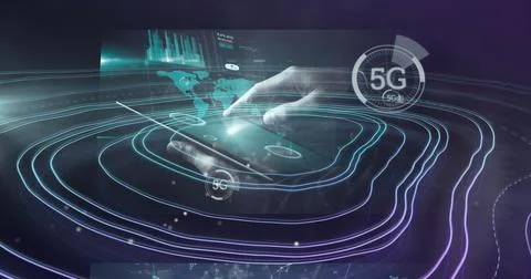 Image of cctv camera and data processing over white map lines background Stock Photos