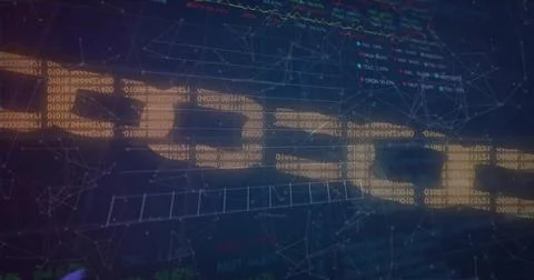 Image of chain and data processing over black background イラスト素材