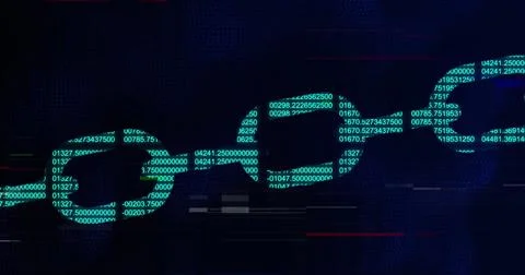 Image of chain, computer data processing over binary coding Stock Photos