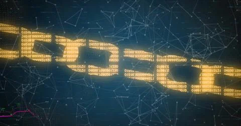 Image of chain of data processing over shapes Stock Photos