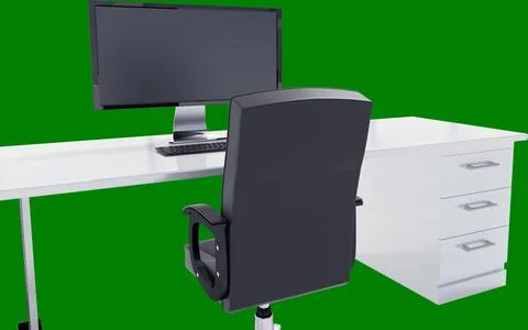 Image of chair and desk with computer monitor in office Stock Illustration
