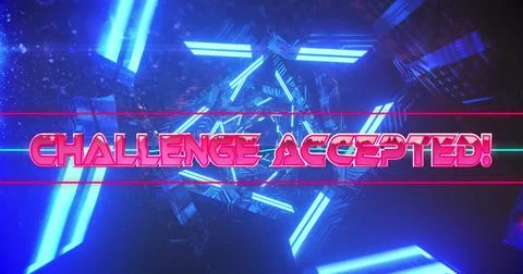 Image of challenge accept text over moving digital tunnel Stock Illustration