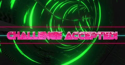 Image of challenge accepted text over moving digital tunnel Stock Illustration