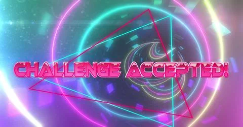 Image of challenge accepted text over moving digital tunnel Stock Illustration