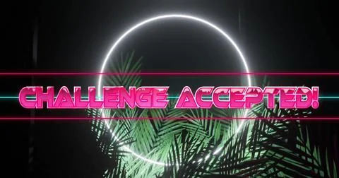 Image of challenge accepted text over neon pattern background Stock Illustration
