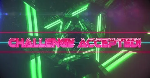 Image of challenge accepted text over neon pattern background Stock Photos