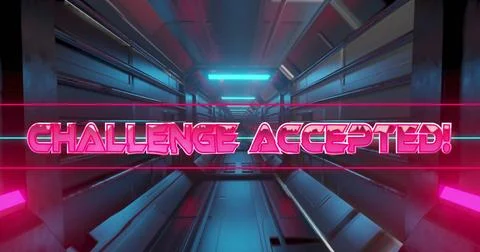 Image of challenge accepted text over neon pattern background Stock Photos