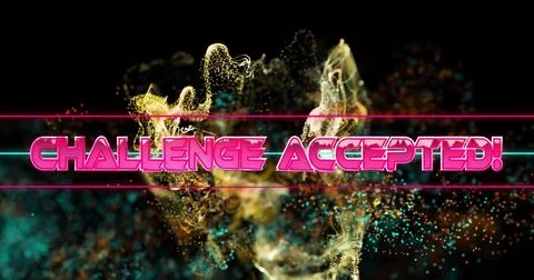 Image of challenge accepted text over neon pattern background Stock Photos