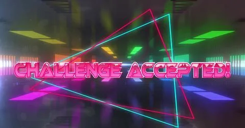 Image of challenge accepted text over neon pattern background Foto stock
