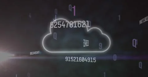 Image of changing numbers and cloud on black background 스톡 일러스트