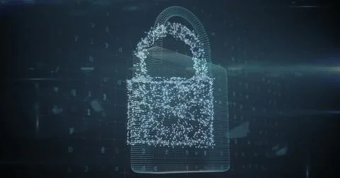 Image of changing numbers and letters over online security padlock Stockfoto's