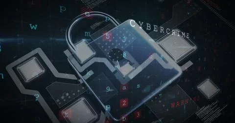 Image of changing numbers and letters over online security padlock Stockfoto's