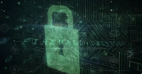 Image of changing numbers and letters over online security padlock Stockfoto's