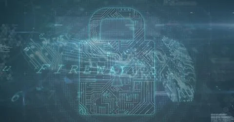 Image of changing numbers and letters over online security padlock 스톡 사진