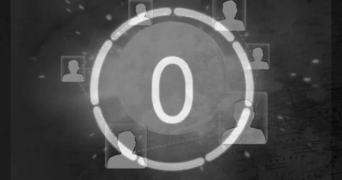 Image of changing numbers and network of connection over black background Stockillustratie