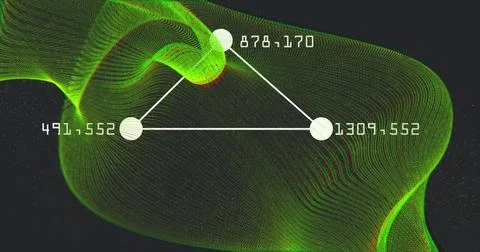Image of changing numbers around connected dots forming triangle over dynamic Stock Photos