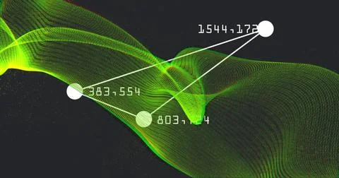 Image of changing numbers around connected dots forming triangle over dynamic Stock Photos