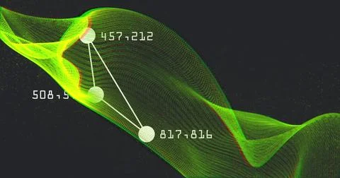 Image of changing numbers around connected dots forming triangle over dynamic Stock Photos