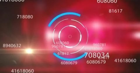Image of changing numbers, circles and lights on red background イラスト素材