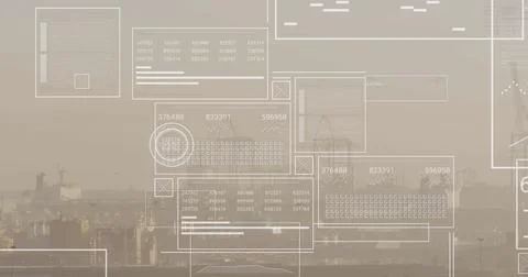 Image of changing numbers, circles and loading bars against fog covered Stock Photos