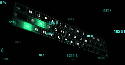 Image of changing numbers floating over data processing against black background Stock Illustration