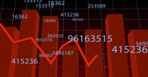 Image of changing numbers with graphs on grid pattern over black background Stock Photos