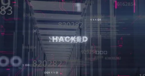 Image of changing numbers, hacked text, computer language and binary codes over Stock Photos