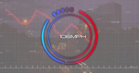 Image of changing numbers in loading speedometer, graphs, time-lapse of moving Stock Illustration