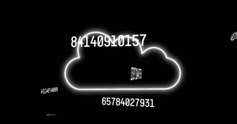 Image of changing numbers over glowing cloud icon against black background Stock Photos