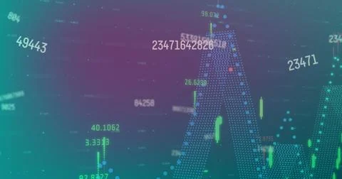 Image of changing numbers over multicolored graphs against gradient background Stock-Illustration