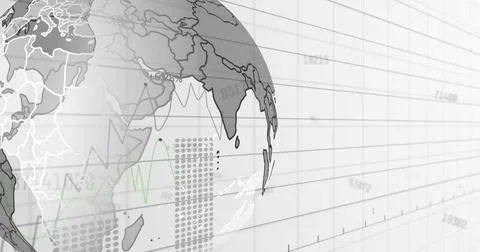 Image of changing numbers over spinning globe and statistical data processing Stock Illustration