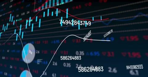 Image of changing numbers over statistical and stock market data processing on Stock Illustration